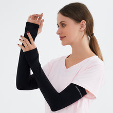 Load image into Gallery viewer, Twin Pack Unisex UV Protective Cooling Arm Sleeves with Thumb Holes UPF 50+ Two Pairs White/Black L