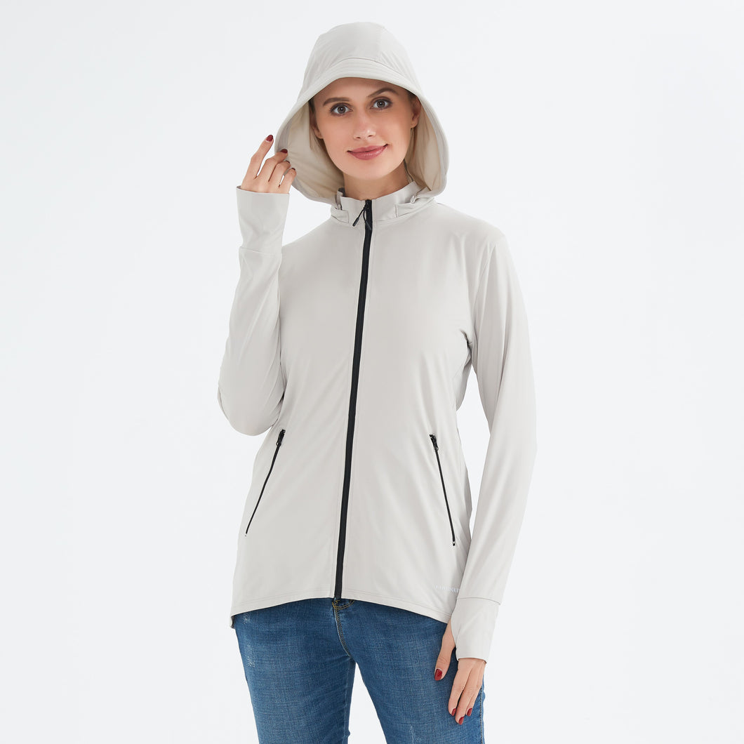 Women's Zip Up Long Sleeve UV Protective Jacket with Removable Sun Hat UPF 50+ Sun Protection